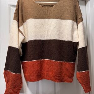 Amazon Women's Colorblock Sweater - Brown, Cream, and Orange